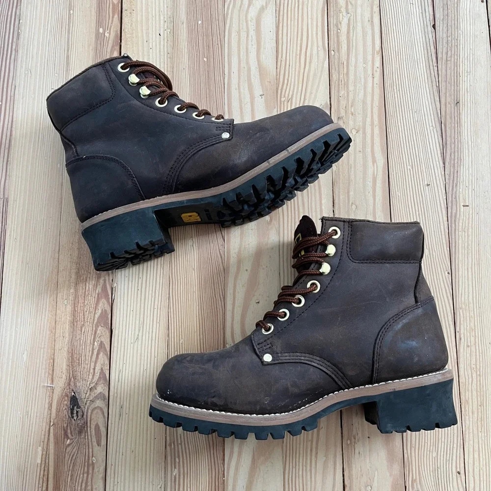 Caterpillar Steel Toe Work Boots Mens 10 Dark Brown Oil Tan Leather Water Resist